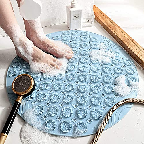 RHP Badematte Antirutschmatte Dusche Duschmatte rutschfest,Duschwanneneinlage mit Saugnäpfe & Ablauf Loch,Duscheinlage Komfort Massage Duschunterlage Bad Kicherheits Antibakteriell PVC Rund - Blau