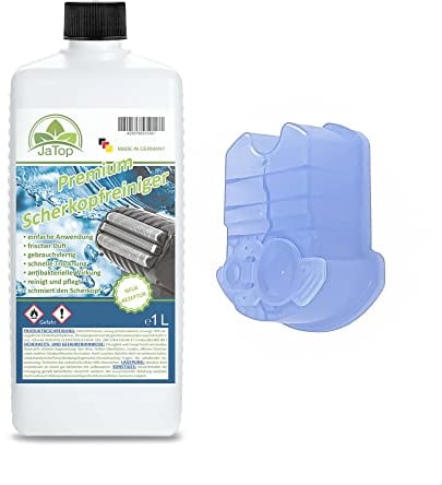 JaTop Scherkopfreiniger Nachfüllflüssigkeit + 1 Kartusche (leer) [1l pro Flasche] - geeignet zum Nachfüllen von Braun Clean & Renew Synchro Activator & Pulsonic Series Made in DE