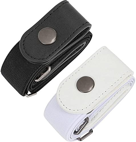 JasGood 2 Pack Schnallenfrei Elastischer Gürtel für Damen oder Herren, Ohne Schnalle Keine Ausbuchtung Unsichtbare Gürtel, Schwarz/Weiß, 46cm(Für Hosengrößen 55cm-90cm)
