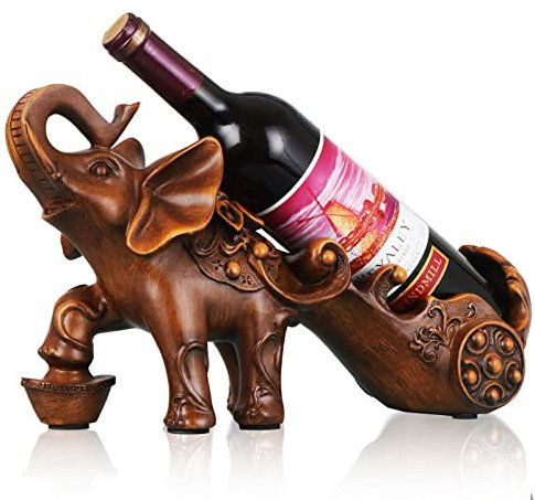 mozhixue Elephant Wine Bottle Holder Interior Design Single Wine Holder Decor Animal Sculpture Ornaments for Bar Wine Cabinet Decorative,A