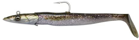 Savage Gear Sandeel V2-2 Gummifische + 1 Jigkopf, Größe/Gewicht/Farbe:18cm / 86g / Green Silver UV