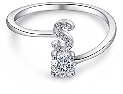 Ayoiow Ringe Sterling Silber Damen mit Zirkonia, Verlobungsring Frau Briefe Ringe Größe 57 (18.1)