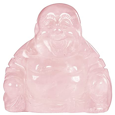 KYEYGWO Rosenquarz Geschnitzte Edelstein Lachender Buddha Figur, Heilung Kristall Glücksbuddha Stein Talisman Maitreyabuddha Statuen Fengshui Skulptur Ornament für Dekoration Glücksbringer