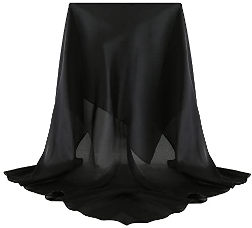 vimate Black Silk Head Scarf, Womens 35’’ Square 100% Mulberry Black Silk Scarf for Hair Wrapping at Night (035-Black)