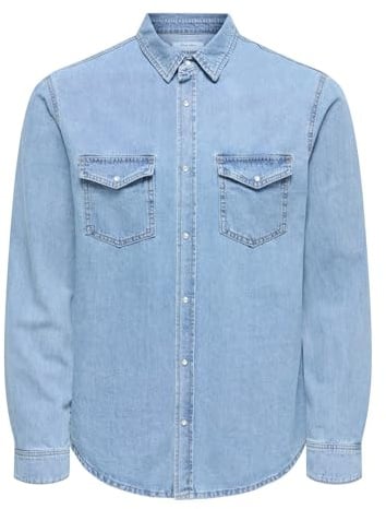 ONLY & SONS Herren Freizeit Hemd ONSBANE Denim -Regular Fit XS S M L XL XXL Blau, Größe:XS, Farbe:Medium Blue Denim 22023247