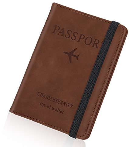 Larkumio Porta Passaporto, Custodia Passaporto con Blocco RFID, Pelle PU Portadocumenti Uomo Donna da Viaggio per Accessori da Viaggio (Marrone Scuro)