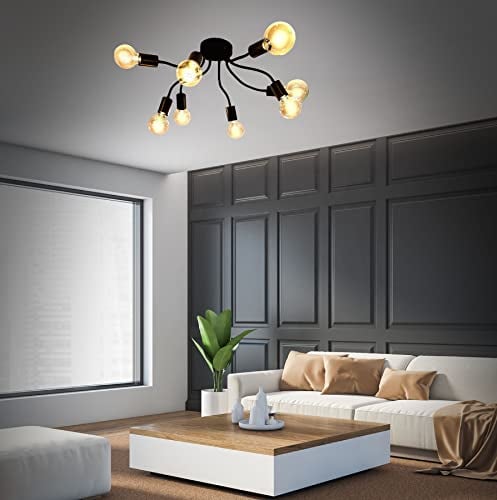 Trango 8-flg 1013B-4ASD Deckenleuchte inkl. 8x 3-Stufen dimmbar 4 Watt E27 2500K goldfarbig LED-Leuchtmittel Schwarz-Optik *SPY* vintage Kronleuchter, Küchenleuchte, Deckenlampe, Arme schwenkbar