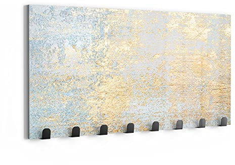 DEQORI Wandgarderobe Glas & Metall | Motiv Wand mit Gold-Struktur | 60x30 cm | Design Haken-Leiste modern | Garderoben-Paneel für Flur, Wohnzimmer & Schlafzimmer | magnetisch & beschreibbar