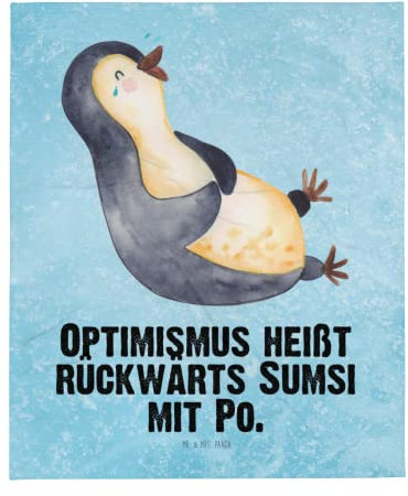 Mr. & Mrs. Panda Kuscheldecke Pinguin lachend - Eisblau - Wolldecke, Wohndecke, Tagesdecke, Decke, Sofadecke