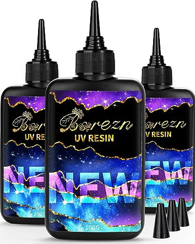 Bsrezn 300g Klar UV-Harz Hart, Hochglanz UV-Aushärteharz Kristall Kit Vorgemischte UV-Härtung Transparente Solaraktivierter Klebstoff für Schmuckherstellung Schnelle Aushärtung