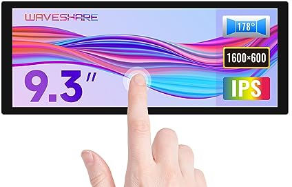 Waveshare 9.3inch Capacitive Touch Display, Compatible with Raspberry Pi 5/PC, High Brightness, Adjustable Brightness,1600×600 Optical Bonding Toughened Glass Panel HDMI Interface IPS Long bar Screen
