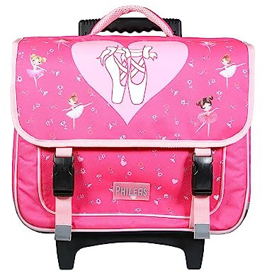 Bagtrotter - Cartable 38 cm à roulettes - Phileas Danseuse Rose - Primaire - Bretelles et Dos rembourrés - Bandes Réfléchissantes - Grand Rangement - Marque Officielle Phileas