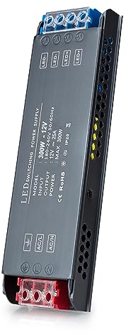 Transformateur 220V 12V LED Driver 300W, BRIMETI Ultra Mince Transfo 25A Adaptateur Alimentation, 220V AC à 12V DC Convertisseur, d'alimentation Basse Tension Transfo LED de Tension Constante