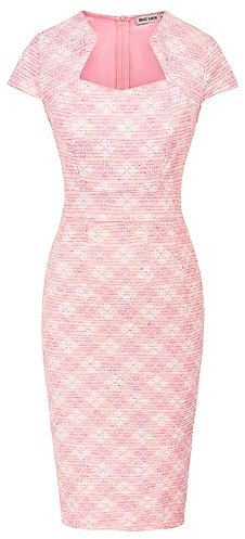 GRACE KARIN Damen Gorgeous Work Bleistift Kleid Cap Sleeve Sexy Bodycon Kleid, Hellrosa (kariert), X-Groß