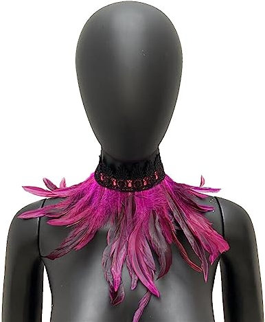 MoreChioce Gothic Federkragen Halsband, Natürlichen Feder Halsband Federboa Choker Kragen Halloween Schal Cape für Frauen und Mädchen Party Glamour Kostüm Party,Rosa Rot #A