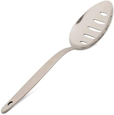 flysclean Kunz Spoons 18/10 Stainless Steel Spoon - Gray Kunz Slotted Spoon - Large Sauce Spoon - 9 Inches Plating Spoons - Daily Chef Spoons - Cooking Spoons, Large Serving Spoon
