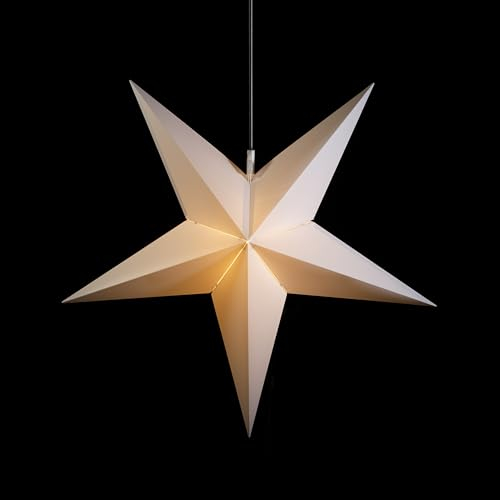 Sterntaler Dekostern | Weihnachtsstern | Faltstern | Kunststoff | 5-Zacker | Weiß | 60cm | Außen | Glühbirne | Netzstecker