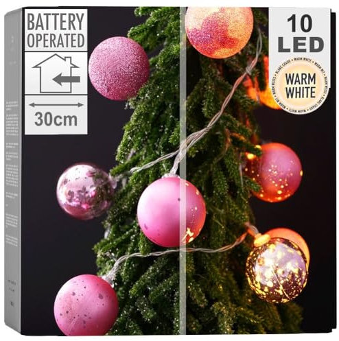Vilde Lampen LED- Leuchten beleuchtet Christbaumkugeln Christbaumschmuck Weihnachtsdeko Weihnachtskugeln bruchfest bruchsicher Rose 10 LEDs 4 cm
