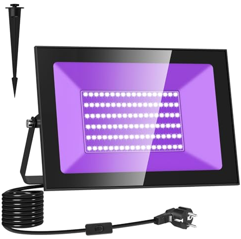 Lightasea 100W LED Schwarzlicht Strahler, UV Fluter mit Stecker IP66 Wasserdicht UV Schwarzlichtlampe LED, Fluoreszenz Blacklight Partylicht mit Schalter für Halloween Aquarium Bar Neonfarben Disco