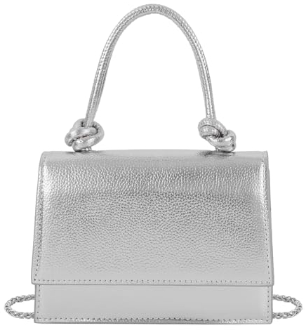 Meliyya Clutch Damen Lackleder Brauthandtasche Kleine Abendtasche Hochzeit Umhängetasche mit Schulterkette, Silber