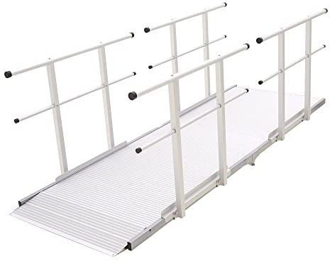 12' Wheelchair Ramp with Handrails for Home Steps, 850 lb Capacity, Non-Slip, Scooter Walker Entry Access, Silver Spring