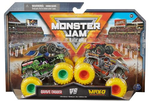 Monster Jam, Camiones Monstruo de Metal Grave Digger Vs. MAX D Oficiales, Escala 1:64, Juguetes para niños a Partir de 3 años