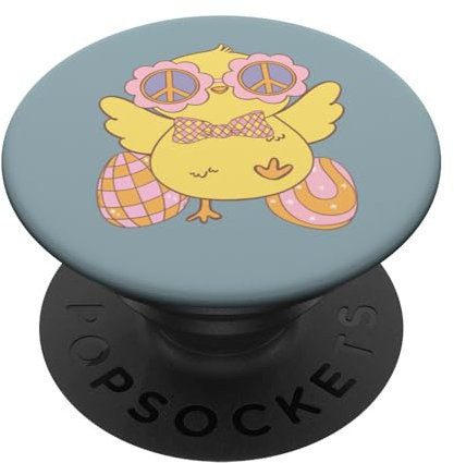 Groovy Easter Chick Bow Frohe Ostern 60er 70er Jahre Blaues Telefon PopSockets mit austauschbarem PopGrip