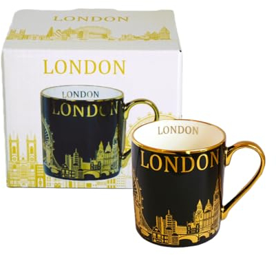 Generic Metallic Coffee Mug with Gold Plated London Skyline Design Black & Gold Design Tea and Coffee Cup Home Kitchen Office, Decorative Gift Box - UK England London Souvenir, LS -2359