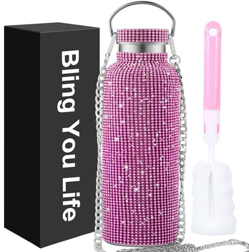 WINCHERRIA Bling Water Bottle Rhinestone,Diamond Water Bottle,glitter water bottle pink,bling gifts for women,Bling Tumblers (.Pink)