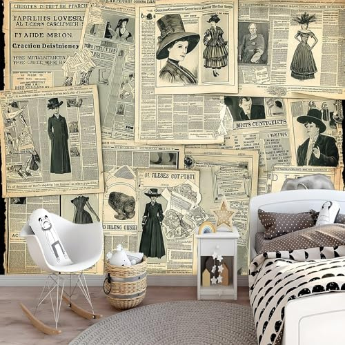Wallpaper Carta Da Parati Murale Effetto Collage Di Annunci Sui Giornali Dell'Inizio 300 x 210 cm Fotomurali Sfondo Murale Moda Vintage Decorazione Soggiorno Camera De Letto Sala Ufficio