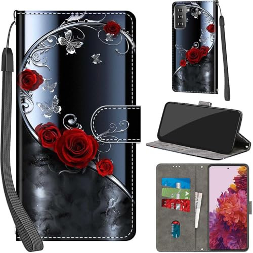 Handyhülle für Samsung Galaxy S21 Hülle PU Leder Schutzhülle Klappbar mit Kartenfach Ständer Handytasche mit Kameraschutz Flip Case Klapphülle für Samsung S21, silberner Schmetterling