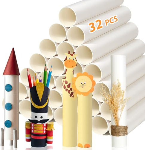 MAPVOLUT Pappröhren zum Basteln, weißes Zigarettenpapier, 4,3 x 25,4 cm, leere Toilettenpapierrollen für Bastelarbeiten, Bastelbedarf, Premium-Kraftpapier, stark und druckfest, 32 Stück