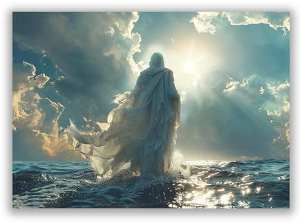 SHYAMIC Poster Strand und Meer Natur, Jesus, der auf dem Meer wandelt Wandposter Kunstdruck Wandbild Wandbilder Wand Bild auf Poster Wohnzimmer Schlafzimmer Küche - 20x30cm Ungerahmt