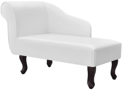 Gecheer Chesterfield Kunstleder Chaiselongue Recamiere Couch Sofa elax Liege Lounge Sofa 104 x 51 x 69,5 cm (L x B x H) Holzgestell + Kunstlederbezug Weiß