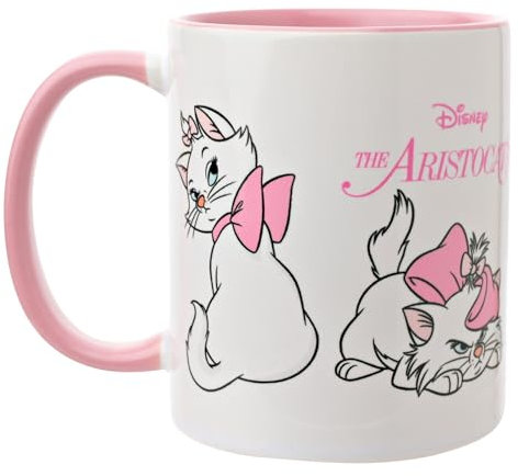 Widdop and Co. - Disney Les Aristochats – Tasse en grès émaillé rose/blanc avec icônes et méchants – Produit sous licence officielle Disney (325 ml).