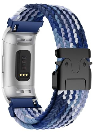 Weich Nylon Armband für Fitbit Charge 2 Ersatzarmband, Verstellbarer Metallschnalle Elastisch Geflochtene Atmungsaktiv Uhrenarmband Kompatibel mit Fitbit Charge 2 Armband für Herren Damen (3,M)