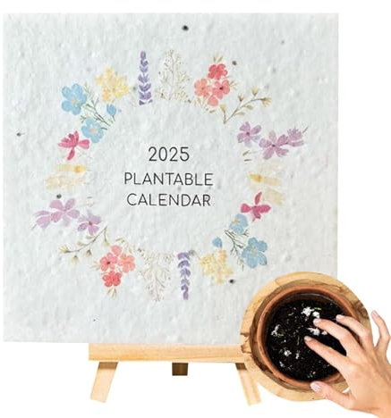 Pflanzbarer Kalender 2025, Einpflanzbarer Kalender 2025, Saatgut Kalender 2025 Tischdeko, Pflanzkalender 2025 Mit Staffelei, Monatskalender 2025 Familienplaner Kreative Geschenke 14,5x12,5x3 Cm