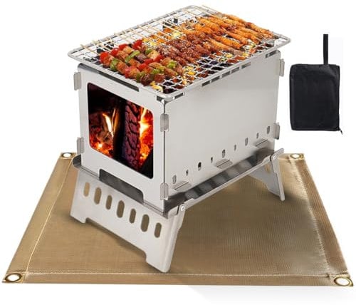 Hobo - Fornello da campeggio con tappetino ignifugo, pieghevole, antivento, multifunzionale, per campeggio, viaggi, escursionismo