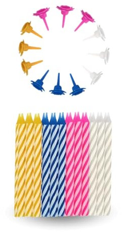 PARENCE - Lot de 24 Petites Bougies d'Anniversaire avec Accroches - Mix de Couleurs Vives pour Décorer Vos Gâteaux – Idéales pour Tous Les Âges et Occasions)