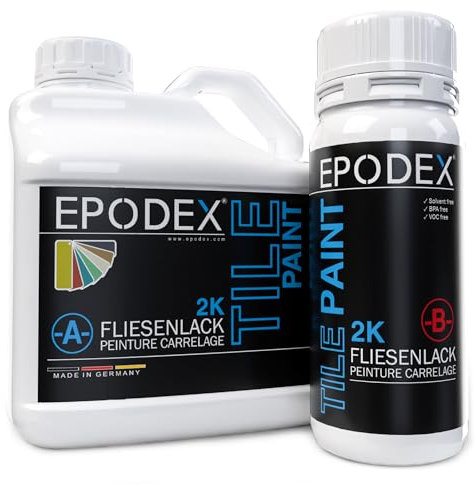 EPODEX 2K TILE PAINT Peinture pour carrelage de salle de bain, cuisine et plus | Peinture de qualité supérieure pour carreaux muraux et de sol | Peinture imperméable pour carrelage blanc, gris, beige