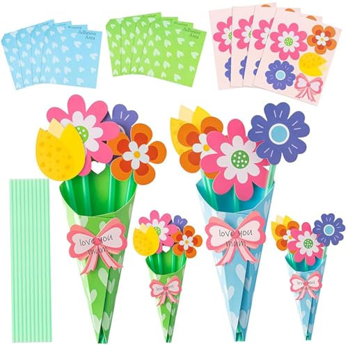 Bastelblumen, 24 Set Papierblumen für Handwerkspaß DIY Papier Blumenstrauß Kit Muttertag Handwerk für Frauen Mama