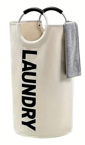 90L Large Laundry Basket, Collapsible Laundry Bag, Freestanding Tall Washing Basket, Folding Washing Clothes Hamper, Foldable Washing Bin with Padded Handles (White)