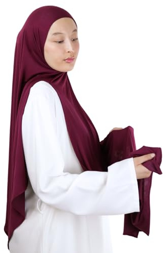 Hijab zum Überziehen, komplett aus Jersey, aus natürlichen Bambusfasern, Hijab, atmungsaktiv & hypoallergen, für muslimische Frauen, verhüllt, islamischer Schal, Schleier, Slip-on HE340