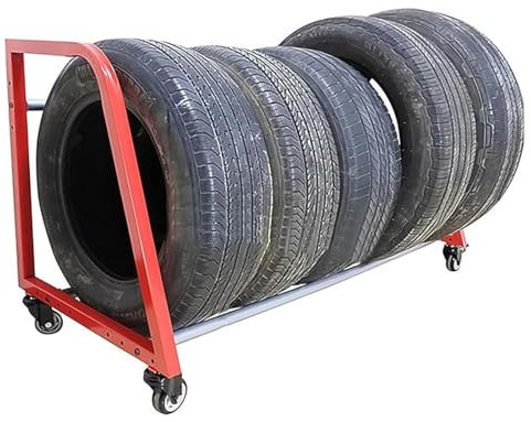 SnamicE Reifenregal, kommerzielles Lagerregal für 4 Dicke Reifen, Rollwagen, 50 Zoll breiter Felgenhalter für Werkstatt/Schuppen/Lager, beweglicher Ausstellungsstä,