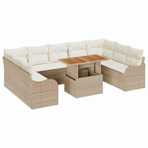 vidaXL 10-teiliges Garten-Sofa-Set mit wetterfesten Kissen in Beige und Creme. Ideal für Terrasse, Balkon oder Lounge. Moderne Sofas aus Poly-Rattan.