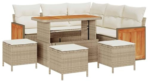 vidaXL Garten-Sofa-Set 9 pcs Beige und Creme 110 x 55 x 71 cm, Stylisches Garten-Sofa-Set, wandelbare Sitzgelegenheit für draußen, wetterfeste Kissen, luxuriöser Lounger