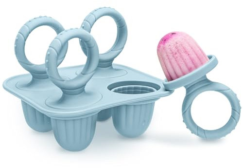 CLDY Mini BPA-Free Silicone Ice Lolly Moulds Kit for Toddlers - 4 Pcs 17ml Moulds with Reusable Sticks, Freezer & Dishwasher Safe (-40°C to 230°C), Baby Food Safe (Blue)