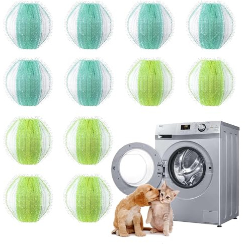 SINZONEu® 12 Stücke Wiederverwendbare Fusselbälle Waschmaschine Haarfänger - Tierhaarentferner für Katzenhaare, Verhindert Verknotung