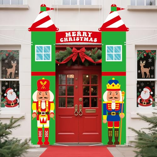 3Pcs Christmas Nutcracker Door Banners Merry Christmas Party Decorations Nutcracker Soldier Door Covers Banners Photography Backdrop for Xmas Party Winter Wall Doors Yard Garage Indoor Outdoor Decor