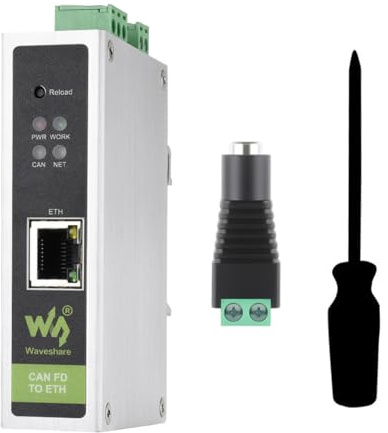 Waveshare CAN FD Protocol Converter, CAN FD to ETH Bidirectional Data Communication, Supports 5 Data Conversion Modes and CAN 2.0A/2.0B Protocols, Rail-Mount Support
